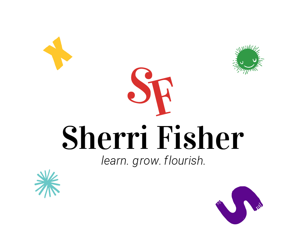 Sherri Fisher's logo, with her initials in a red serif
