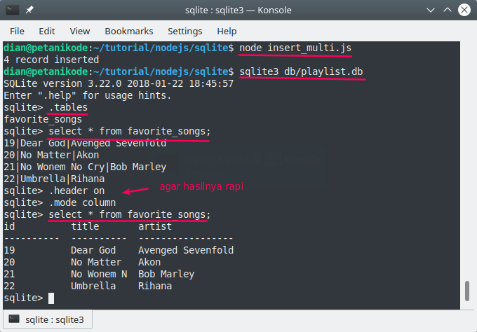 create sqlite database node js