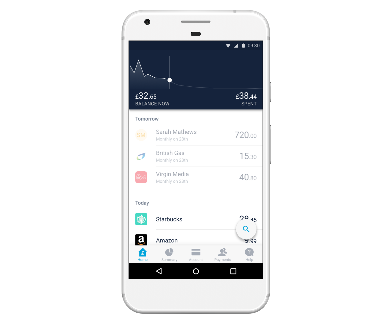 Screenshot of upcoming scheduled payments