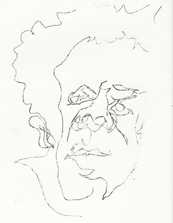 Charcoal blind contour of Belflower's face