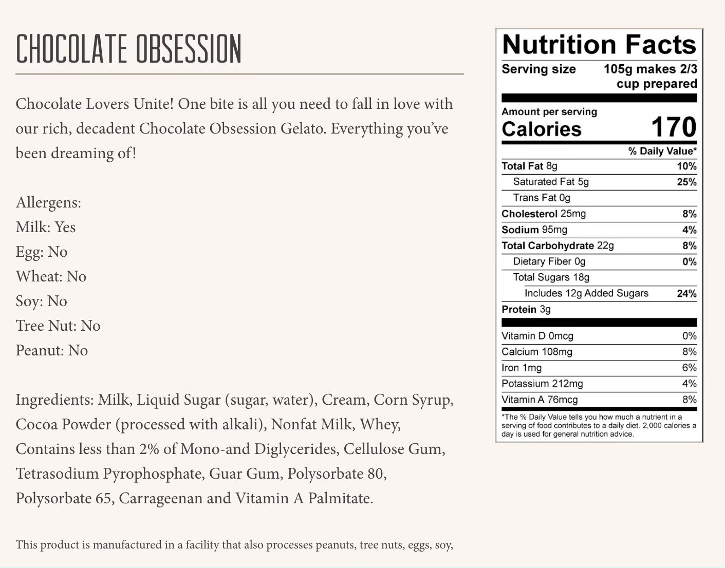 Chocolate Obsession Nutrition Facts