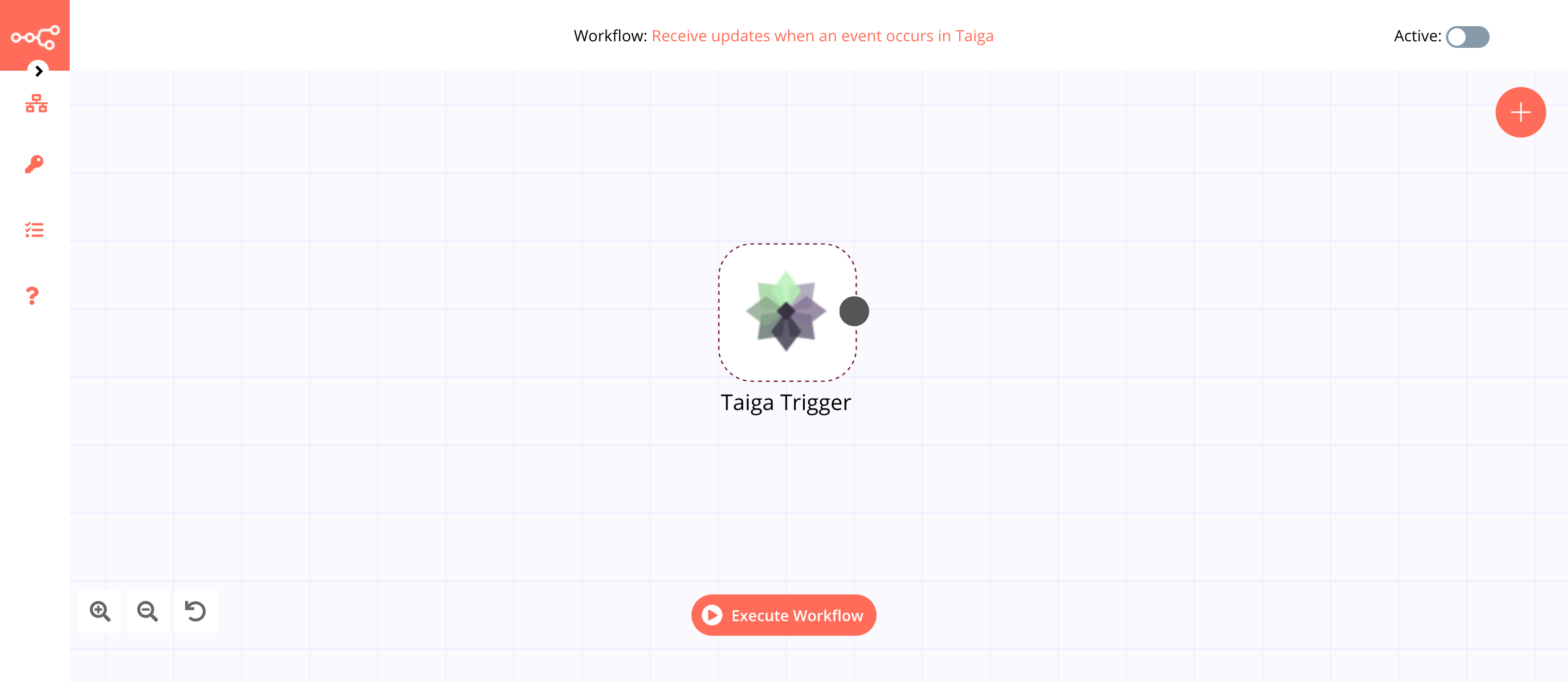 A workflow with the Taiga Trigger node