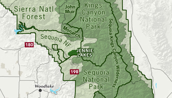 area map of Jennie Lakes Wilderness