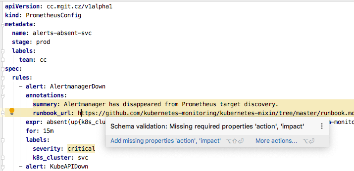 Example of alert definition without expected labels.