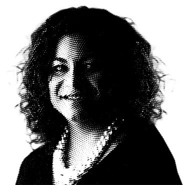 Halftone black and white image of Sandra Rodríguez Cotto