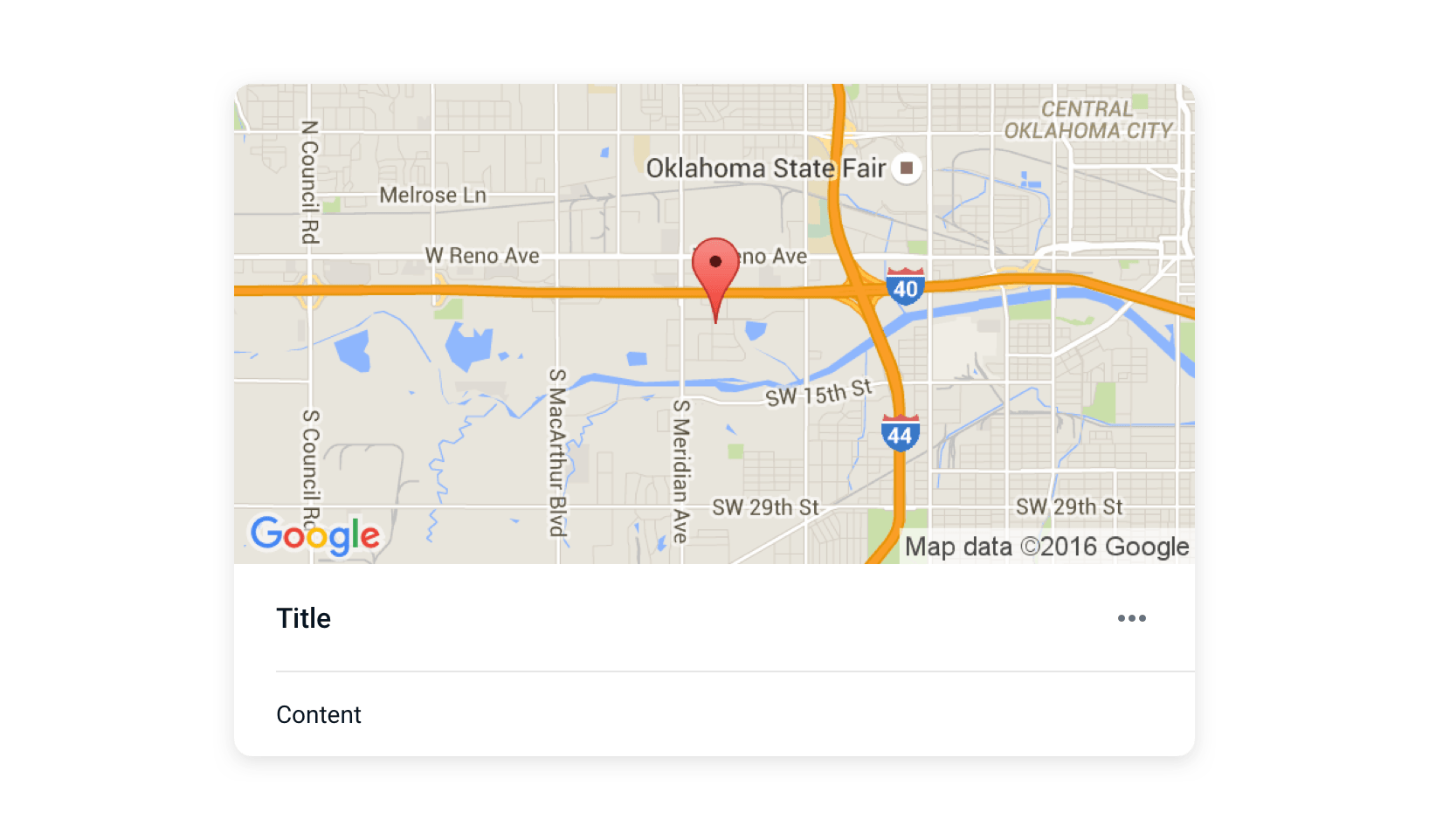 A card layout with a sample map in the media container