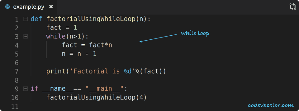 python factorial while loop