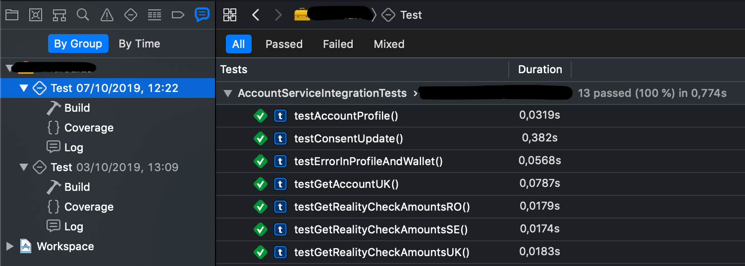 Xcode test report screenshot