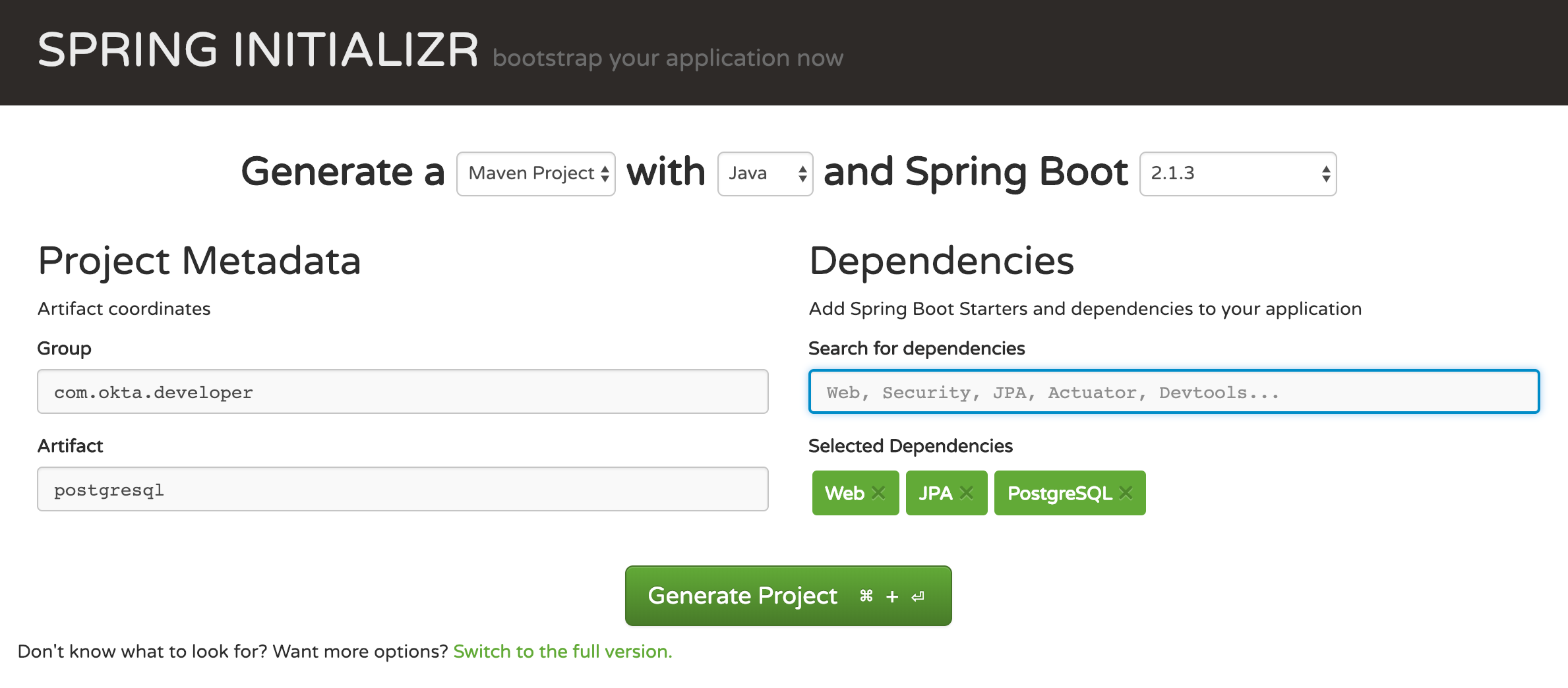 postgres dialect spring boot
