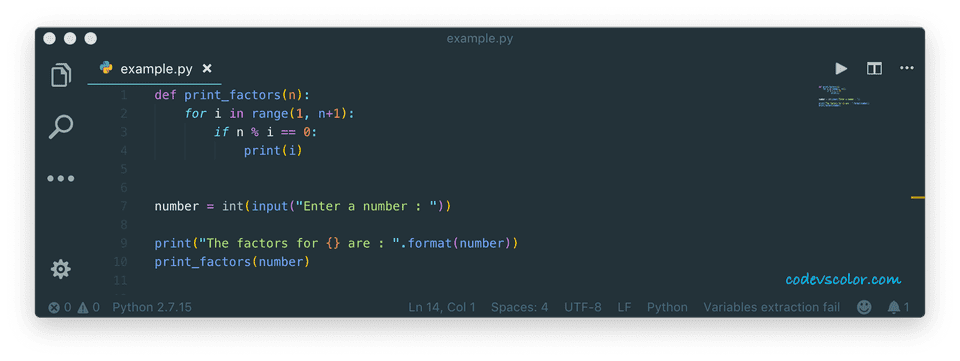 Python program to find factors of a number - CodeVsColor