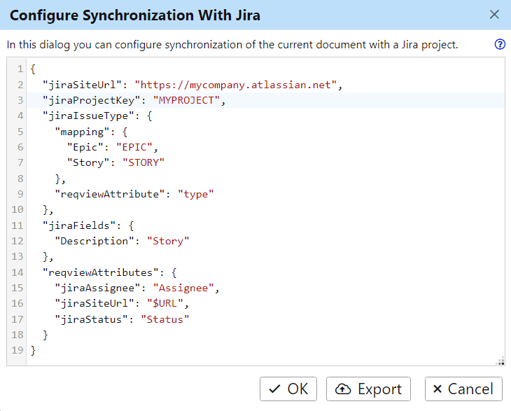 Configuration of Jira Synchronization in ReqView