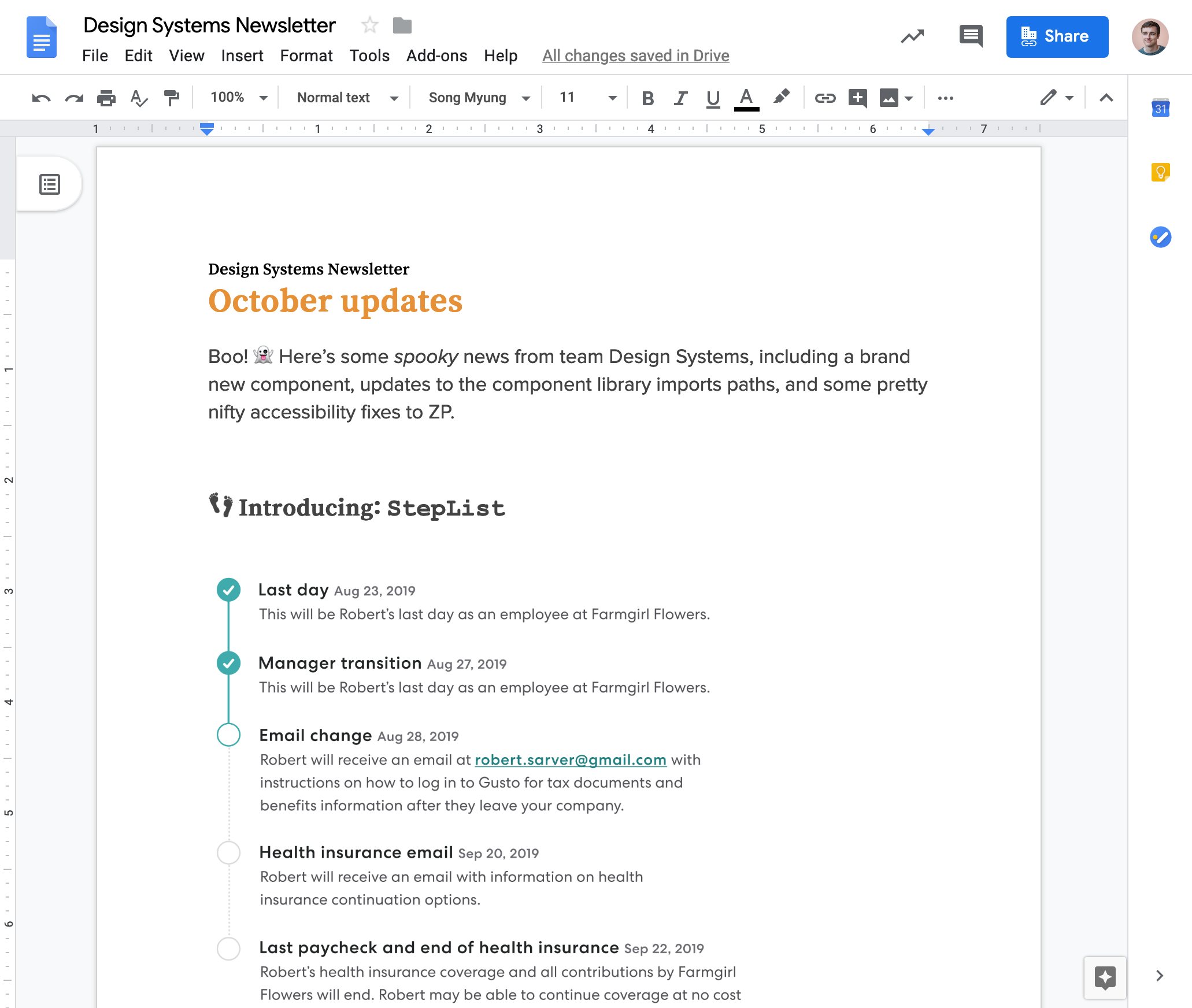 Our newsletter in Google Docs
