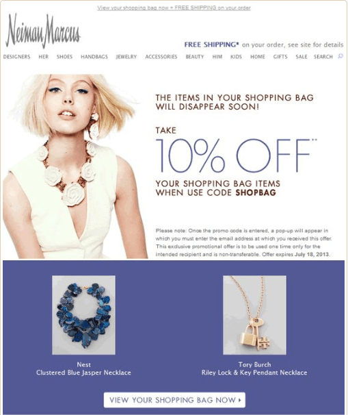 Neiman marcus abandoned cart email