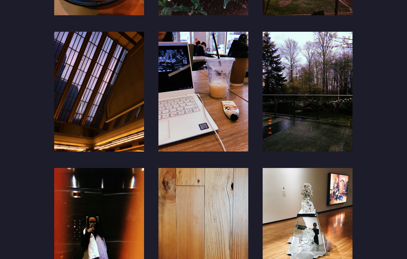 A 3-column grid of photos, many of which are dramatically coloured from a photo filter.