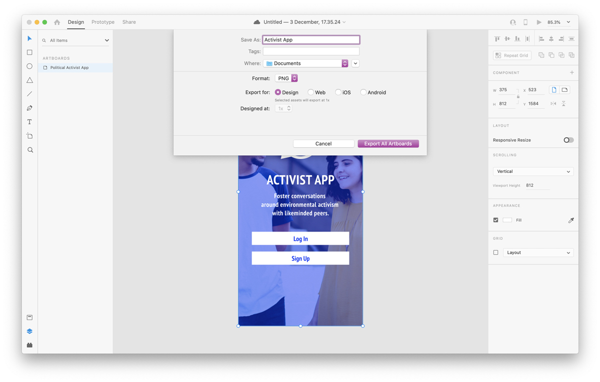 Exporting your artboards in Adobe XD