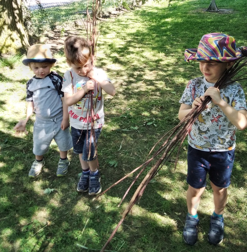 Gathering sticks in the forest!