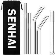 4 styles of stainless steel straws with cleaning brushes