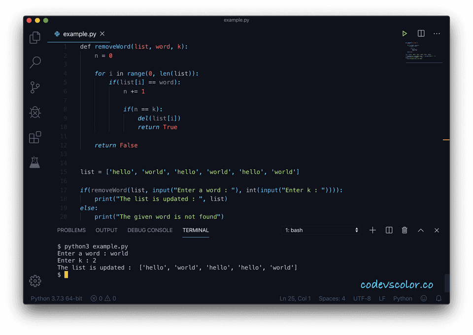 python-program-to-remove-one-occurrence-of-a-word-in-a-list-codevscolor