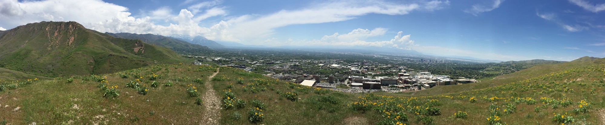 A panoramic view of Salt Lake City from the foothills of the Wasatch Range.