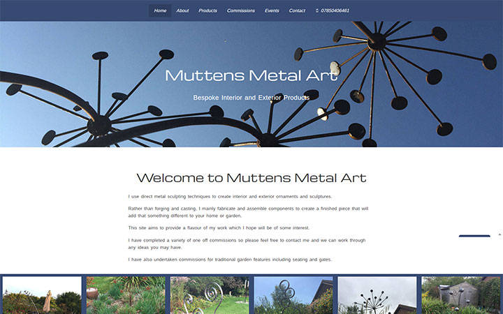 Muttens Metal Art website frontpage