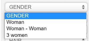 A screenshot of a form with a &quot;GENDER&quot; dropdown field with options &quot;Woman&quot;, &quot;Woman - Woman&quot;, &quot;3 women&quot;