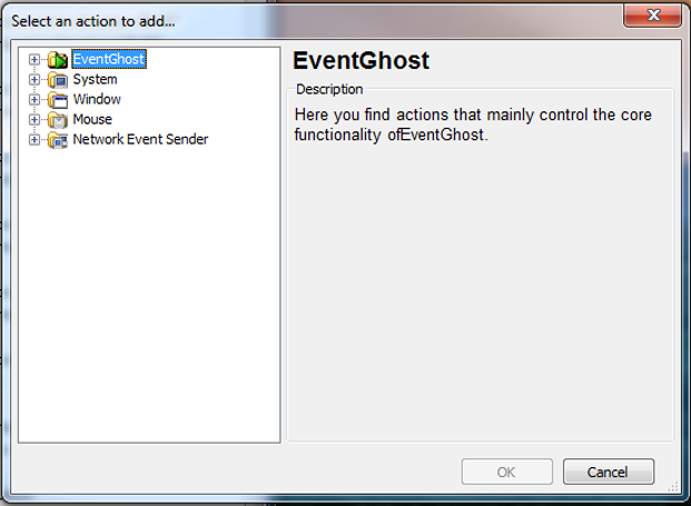 Eventghost 'Add Action' Interface