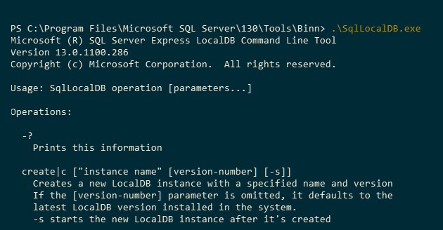 Using sqllocaldb.exe at the command line