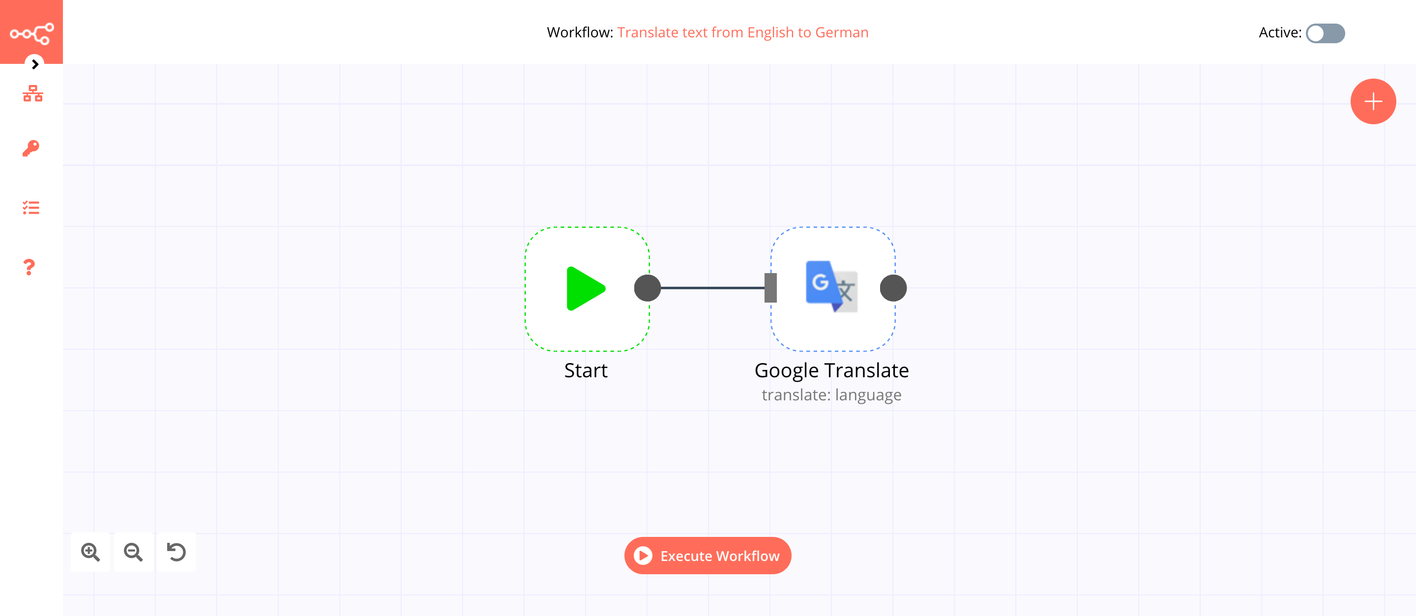 A workflow with the Google Translate node