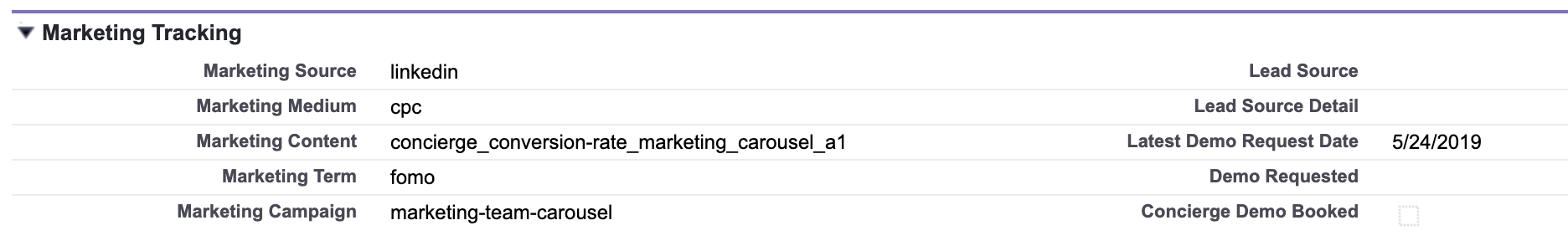 New marketing attribution fields in Salesforce.
