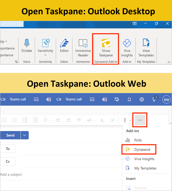 how to open the Dynasend taskpane