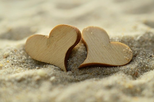 Love You Hearts on sand