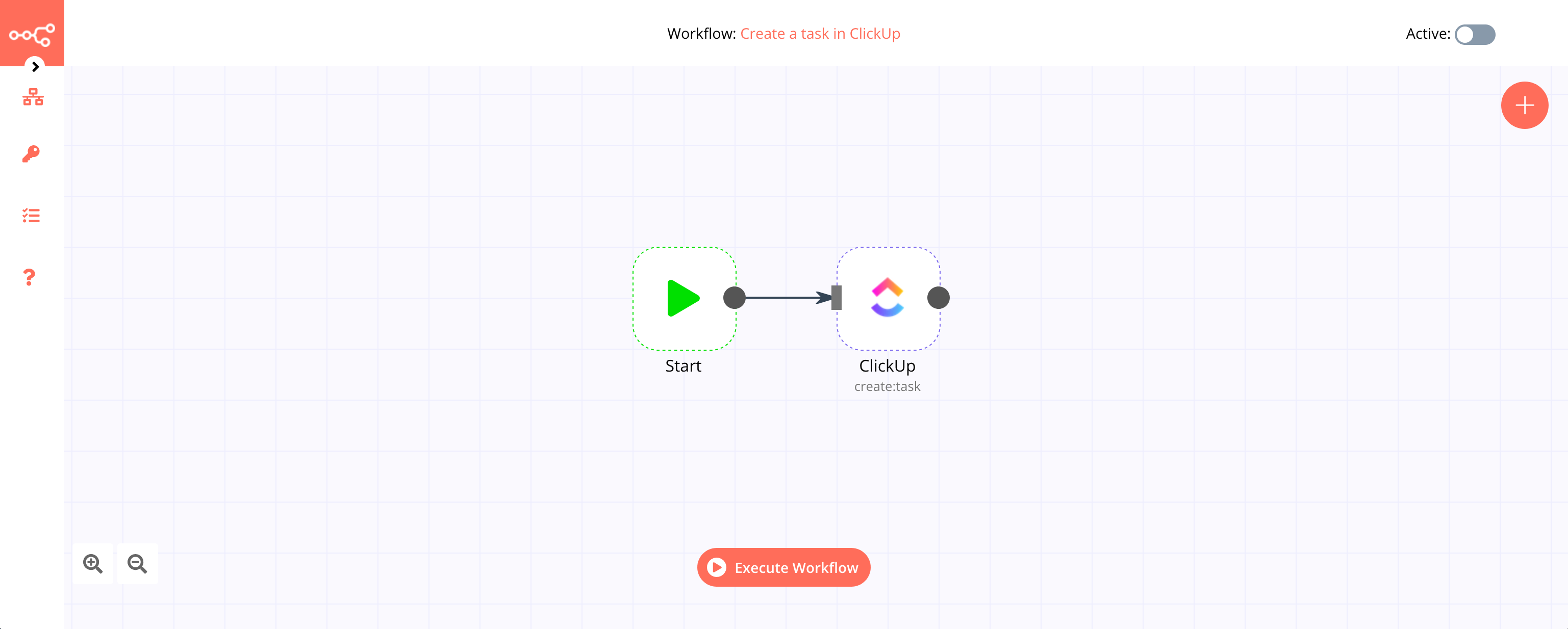 A workflow with the ClickUp node