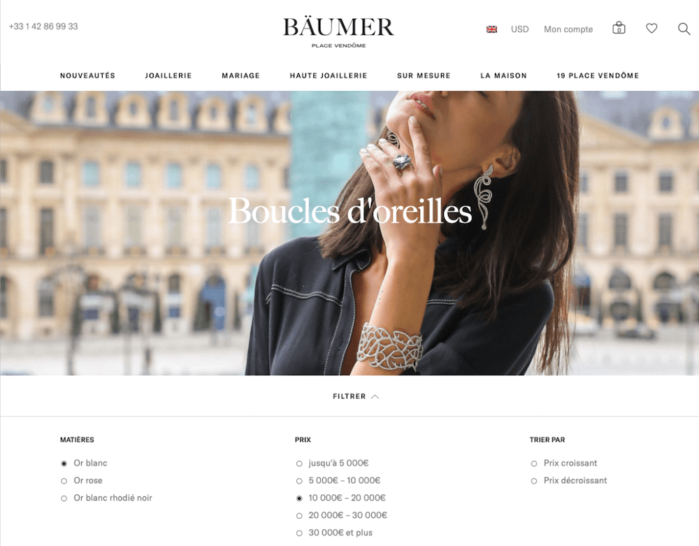 Filtres produits sur le site de Baumer