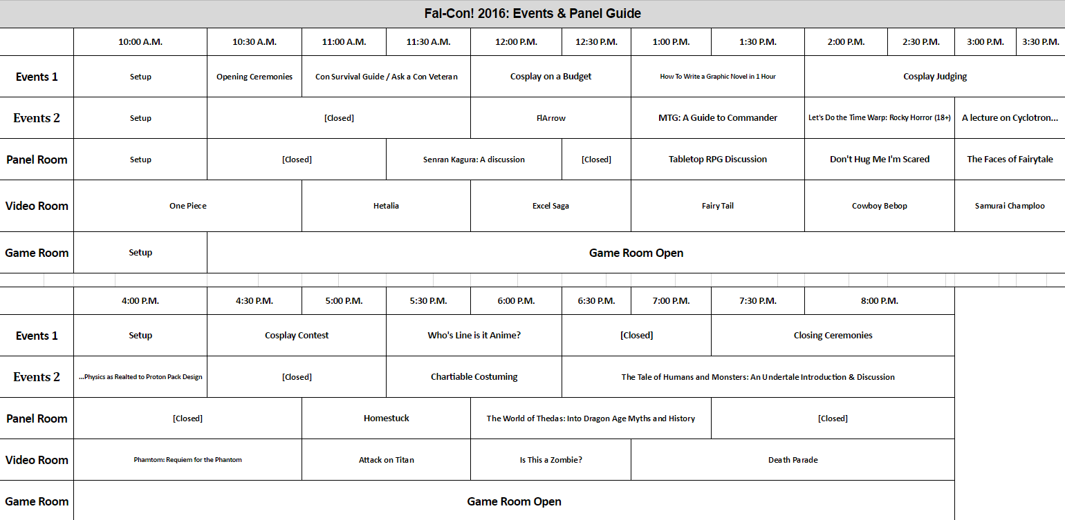 The 2016 FalCon Schedule.