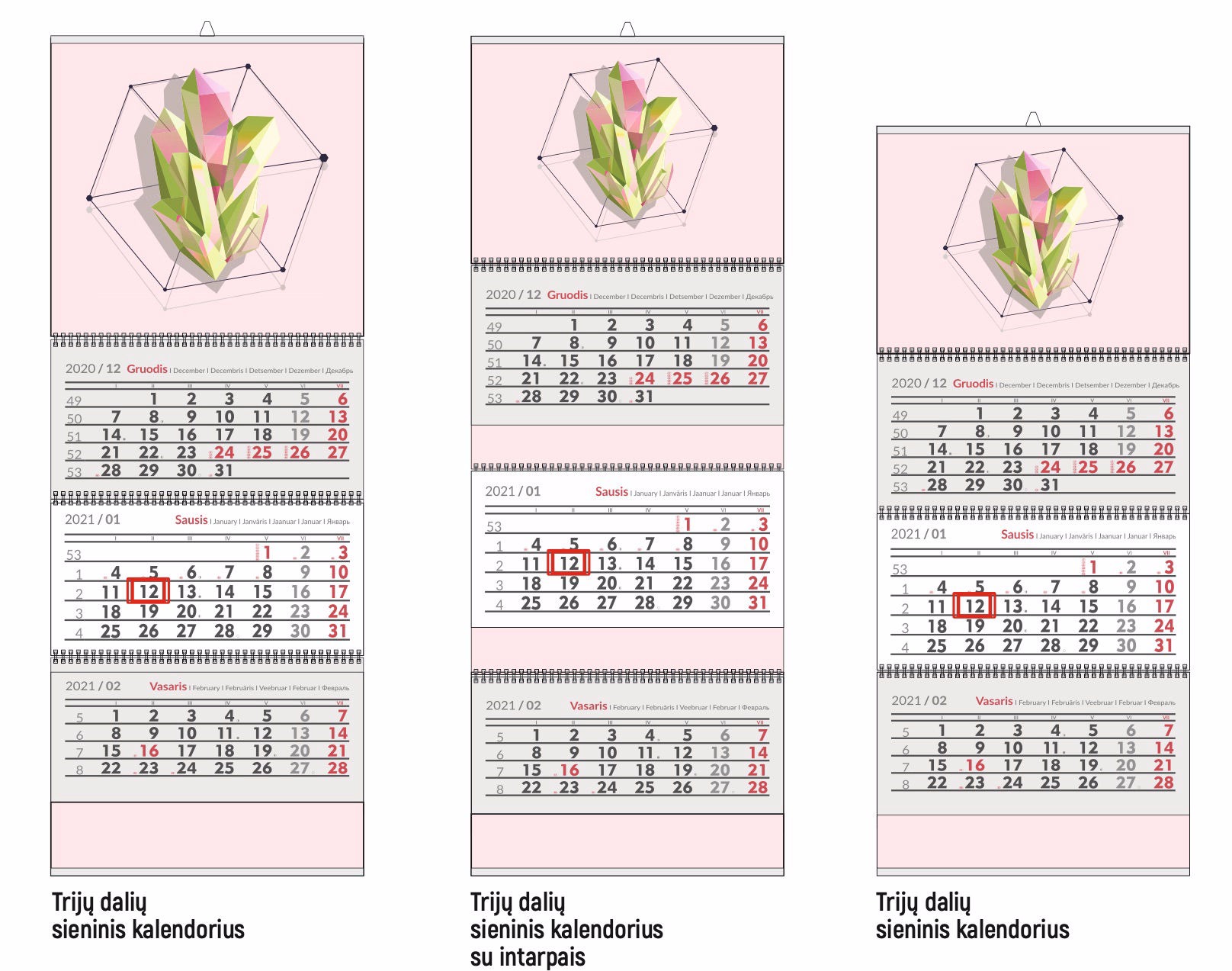 Sieniniai trijų dalių kalendoriai