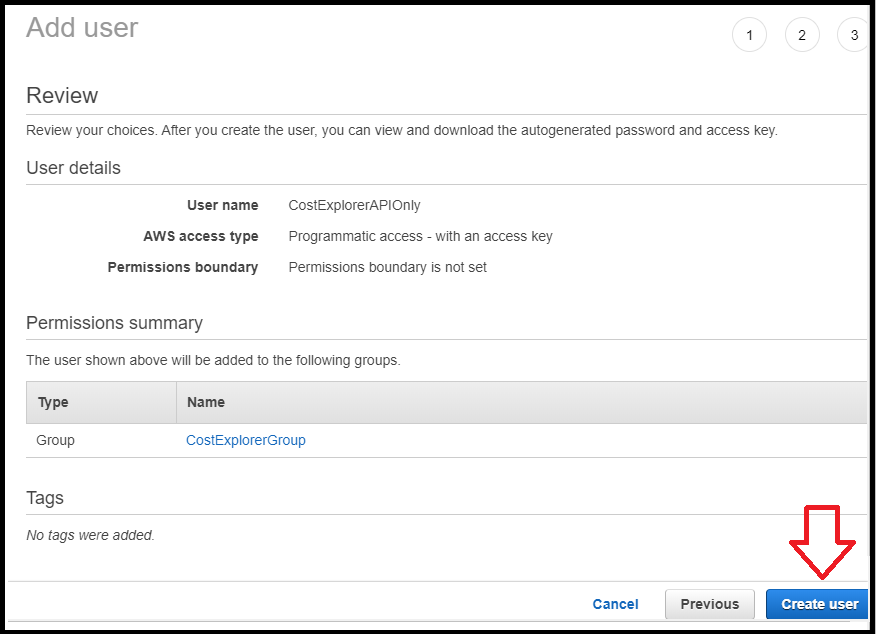 aws user in IAM to display AWS billing info in Slack