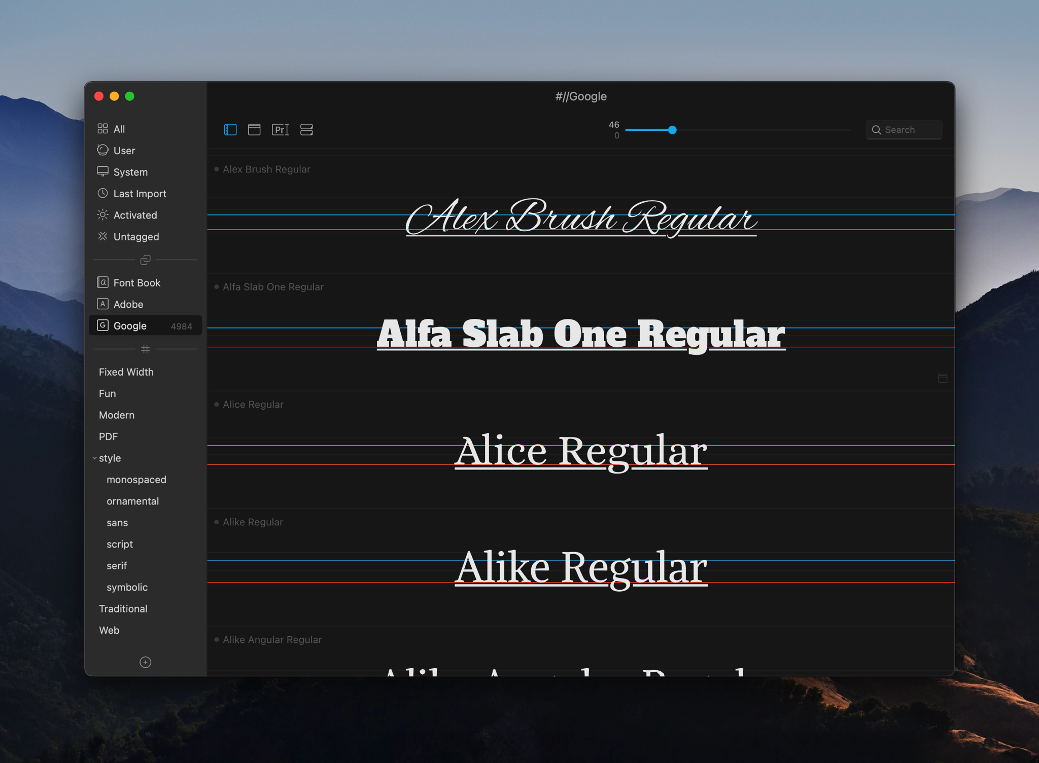 A screenshot of the Typeface 3 mac app