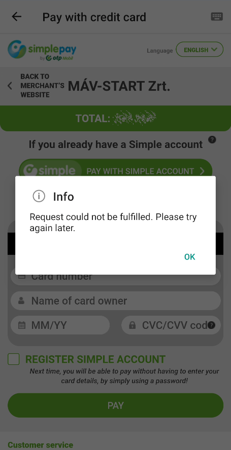 Request could not be fulfilled error