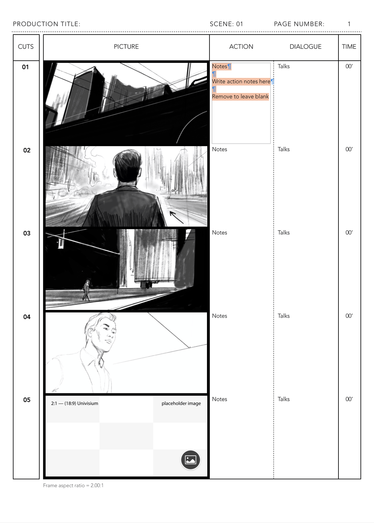 Storyboard template for 2.39:1 (scope) anime films (Japanese version)