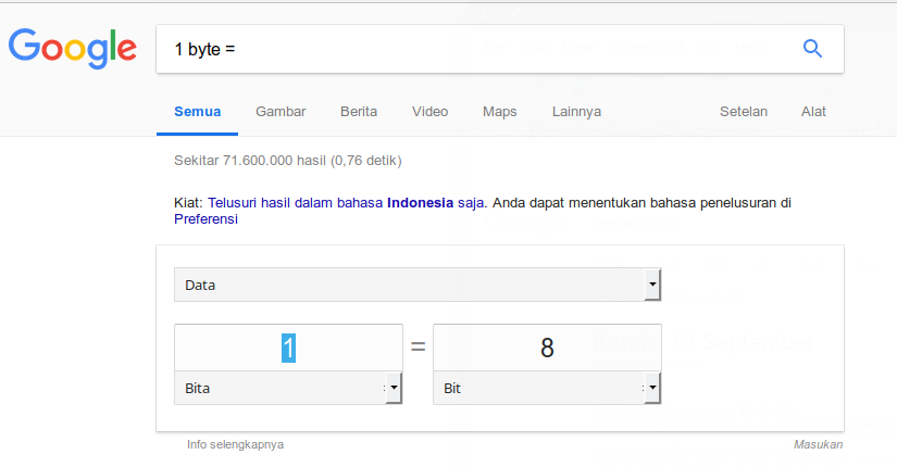 googling 1 byte sama dengan 8 bit