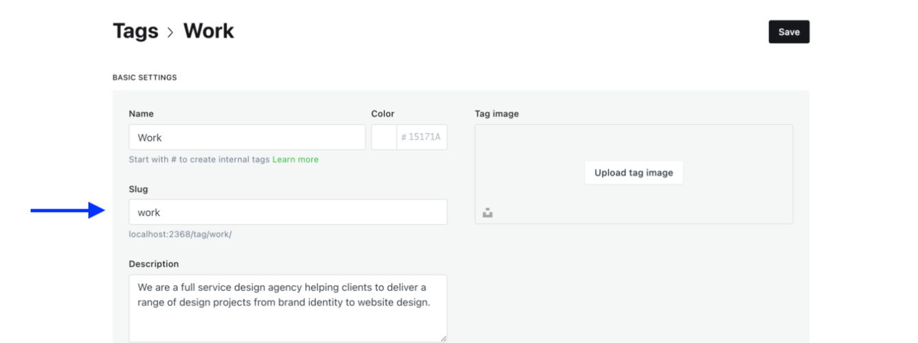 Ghost Theme Tag Setting