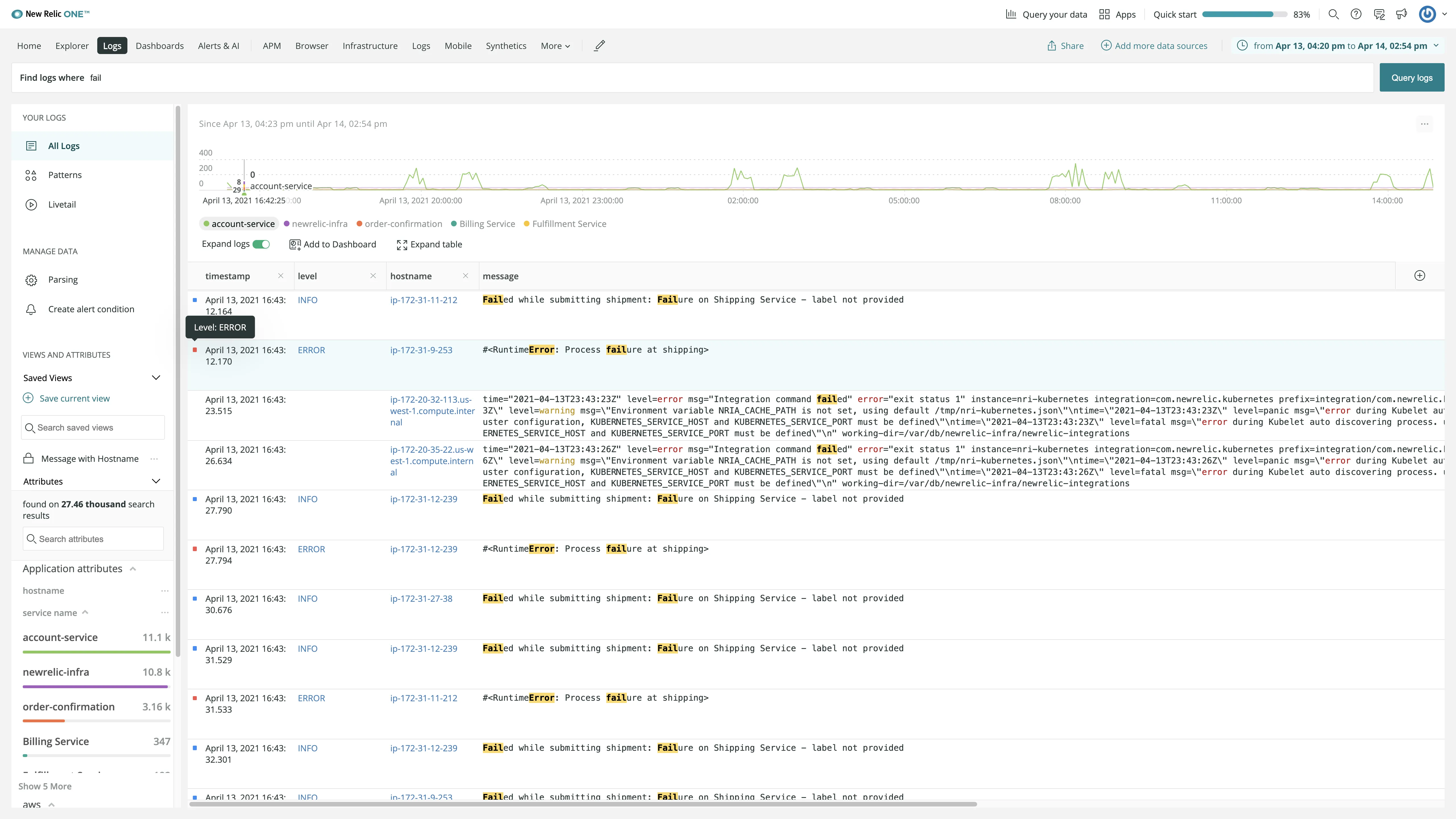 Log Management dashboard in New Relic