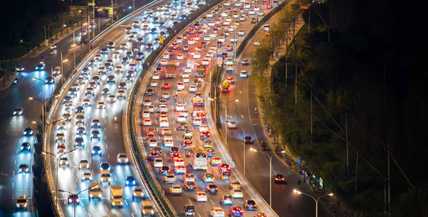 Traffic jam on a main highway at night