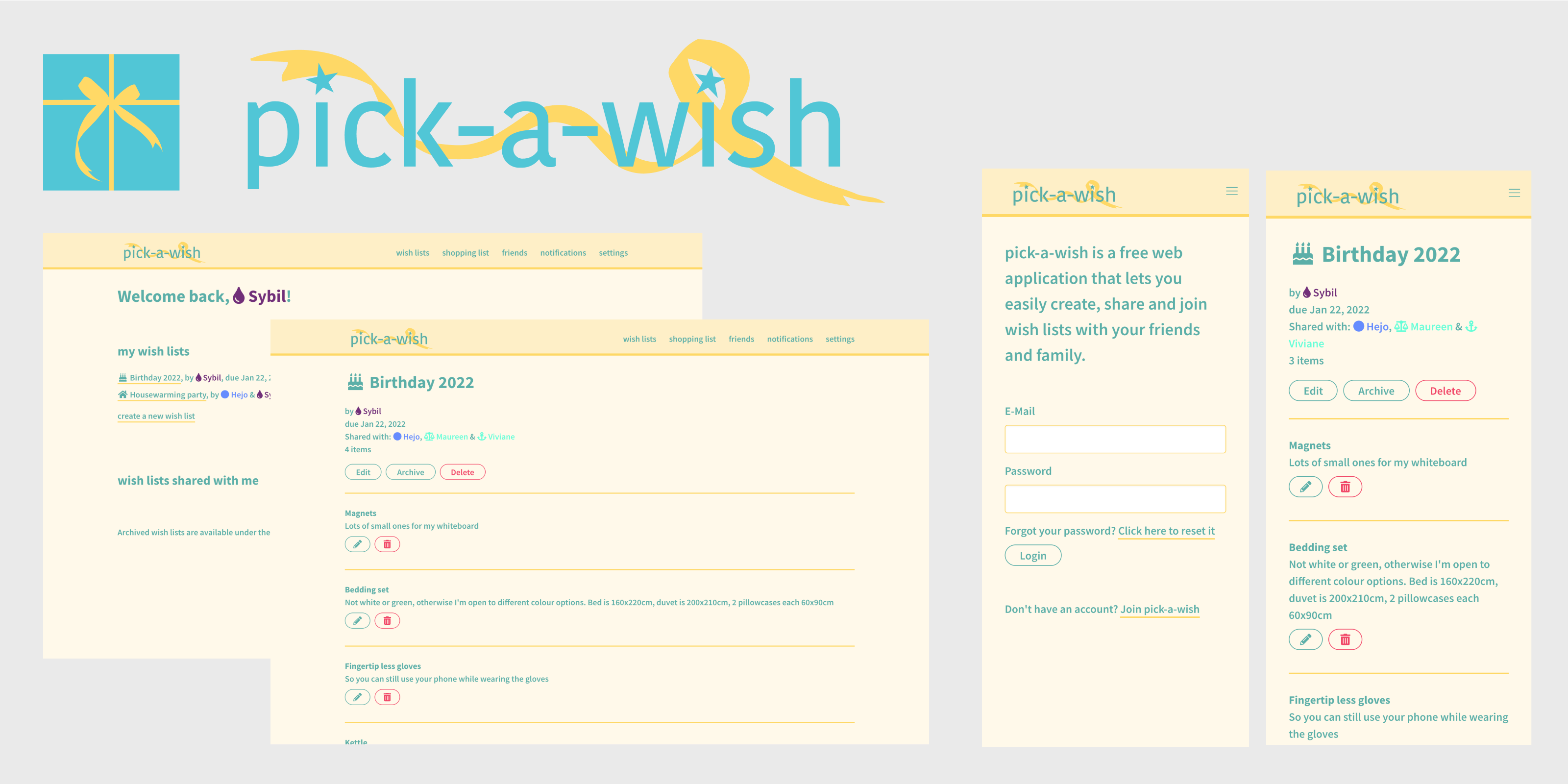 pick-a-wish banner with various screenshots of the pick-a-wish web app