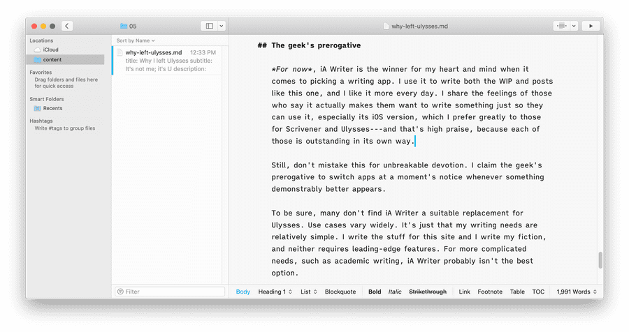 Screen capture from iA Writer app Screen capture from iA Writer app