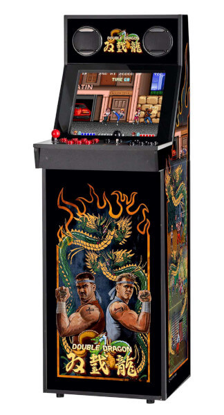 An IIRcade cabinet with a design similar to the original Double Dragon arcade cabinet