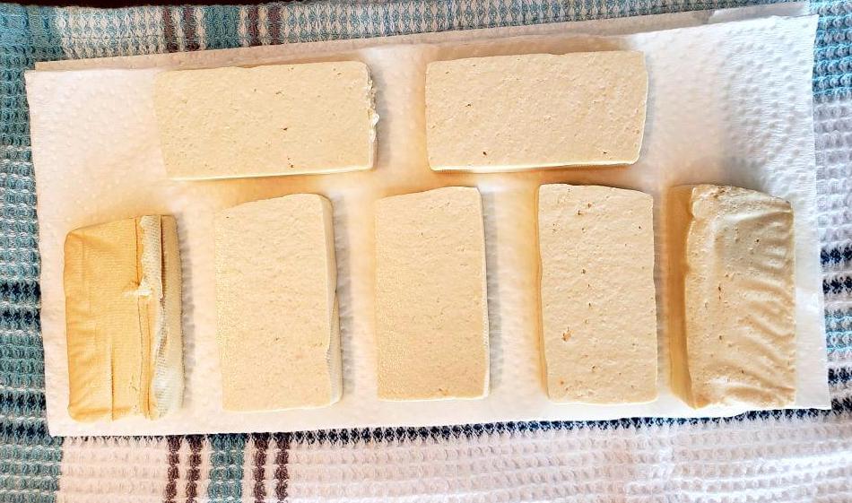 Pressed tofu slabs
