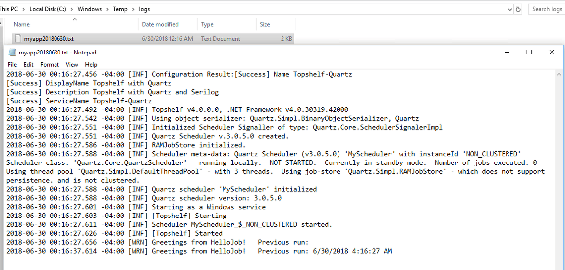 Scheduling with Quartz Scheduler and Topshelf service using