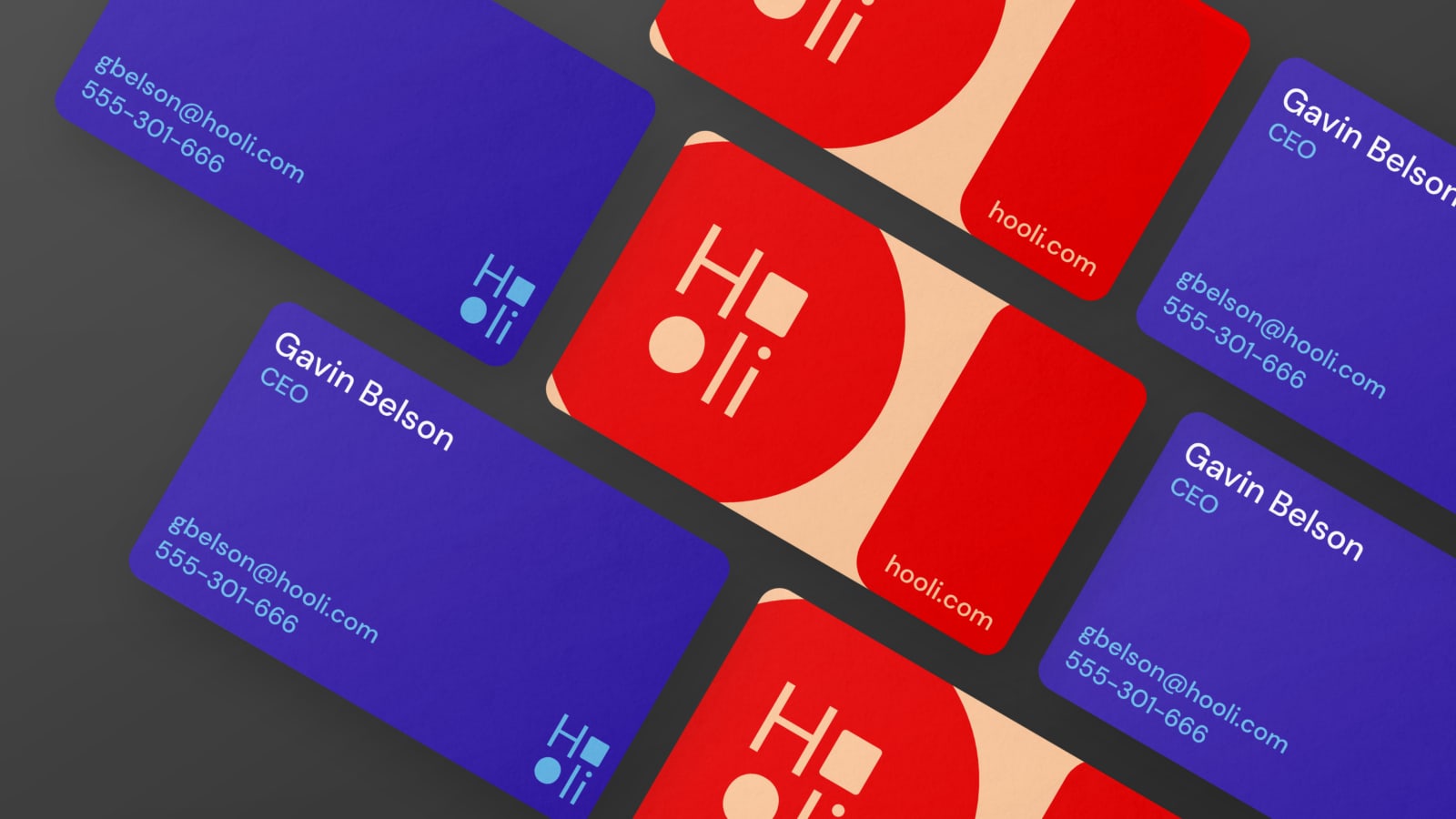 a mockup of a business card of Gavin Belson, CEO of Hooli.
