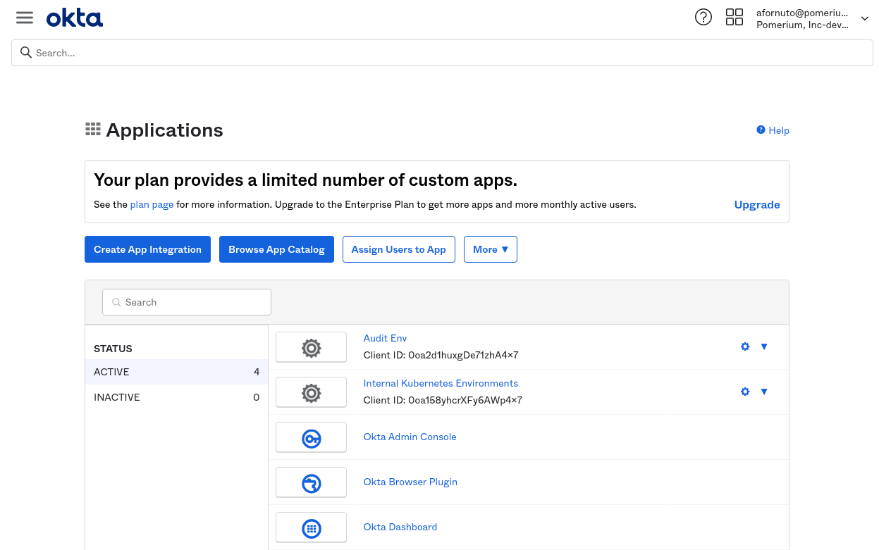 Okta Applications Dashboard